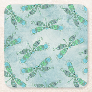 Porta-copo De Papel Quadrado Boho Dragonflies em azul