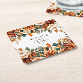 Porta-copo De Papel Quadrado Boho Floral Terracotta Watercolor Casamento