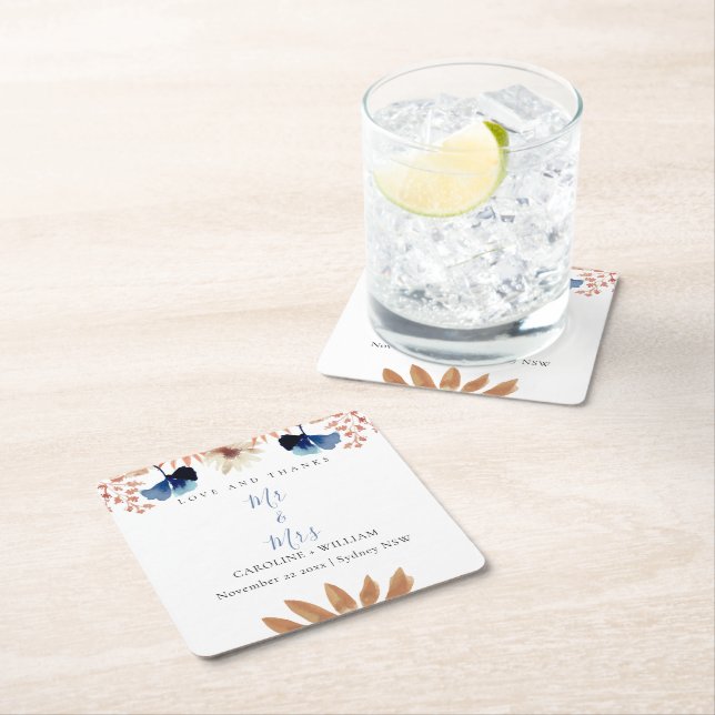 Porta-copo De Papel Quadrado Boho Floral Wedding (Insitu)