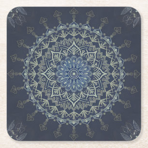 Porta-copo De Papel Quadrado Boho Hippie Tibetano Estilo Azul Intricate Mandala