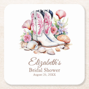 Porta-copo De Papel Quadrado Boho Pink Costeira Boots Chá de panela