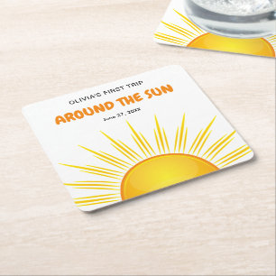 Porta-copo De Papel Quadrado Boho Primeira viagem em torno do primeiro aniversa