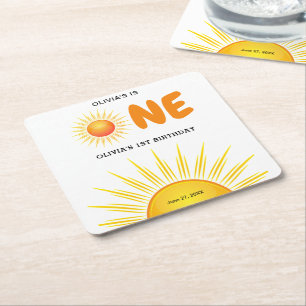 Porta-copo De Papel Quadrado Boho Primeira viagem em torno do primeiro aniversa