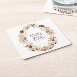 Porta-copo De Papel Quadrado Boho Rústico Floral Burgundy Chuveiro de Noiva Per