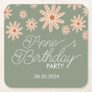 Porta-copo De Papel Quadrado Boho Simples Flói Todas as Idades Aniversário