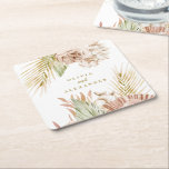 Porta-copo De Papel Quadrado Boho Tropical Floral e casamento Palm<br><div class="desc">Boho Tropical Floral e portas copos de Casamento de Palm monogramas.</div>
