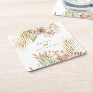 Porta-copo De Papel Quadrado Boho Tropical Floral e casamento Palm