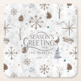 Porta-copo De Papel Quadrado Boho Twigs & Pinecone, ID de Natal 986