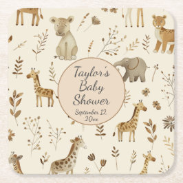 Porta-copo De Papel Quadrado Boho White Beige Jungle Animal Chá de fraldas