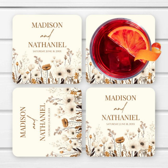 Porta-copo De Papel Quadrado Boho Wildflower Fllower Floral Casamento (Criador carregado)