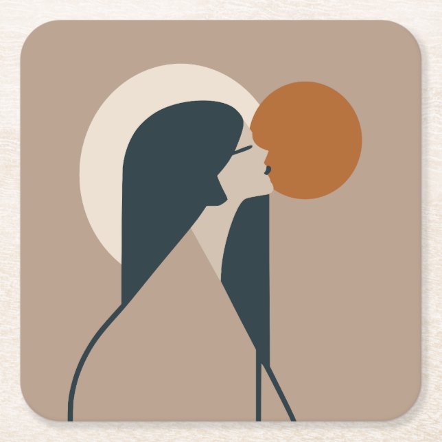 Porta-copo De Papel Quadrado Boho Woman Sun (Frente)