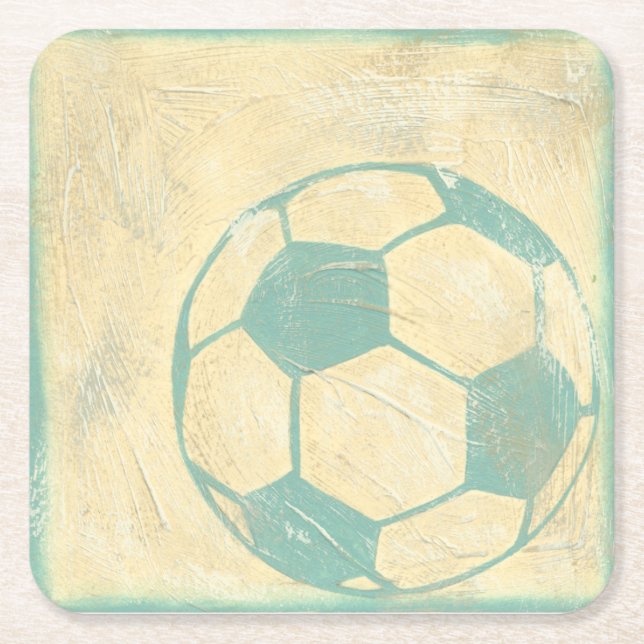 Porta-copo De Papel Quadrado Bola de Futebol Azul Pastel de Chariklia Zarris (Frente)
