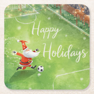 Porta-copo De Papel Quadrado Bola de Futebol para o Natal com Papai Noel
