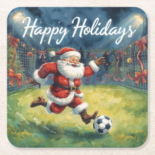 Porta-copo De Papel Quadrado Bola de Futebol para o Natal com Papai Noel