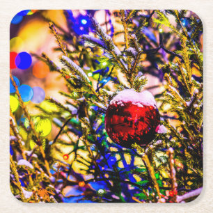Porta-copo De Papel Quadrado Bola de Natal Vermelha