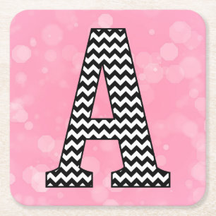 Porta-copo De Papel Quadrado Bold Chevron - Letra A em Bubblegum - Rosa