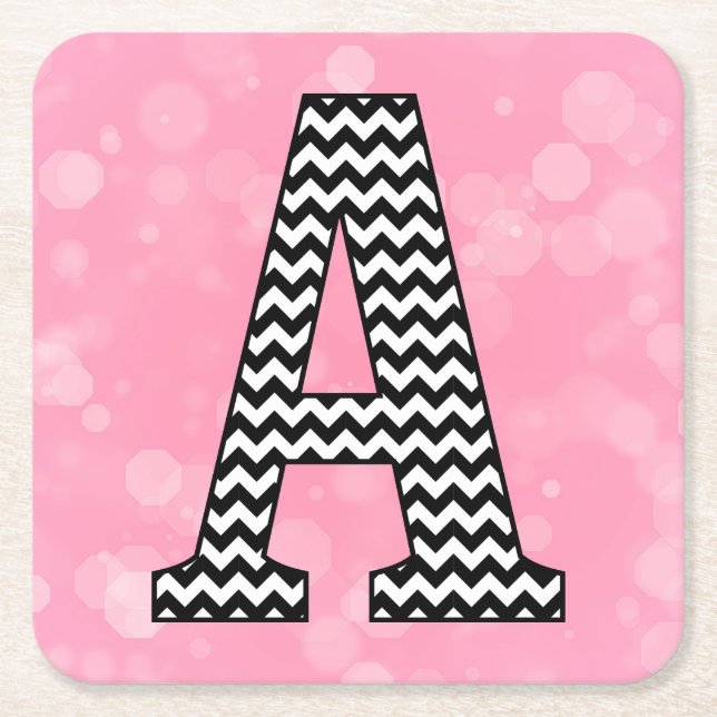 Porta-copo De Papel Quadrado Bold Chevron - Letra A em Bubblegum - Rosa (Frente)