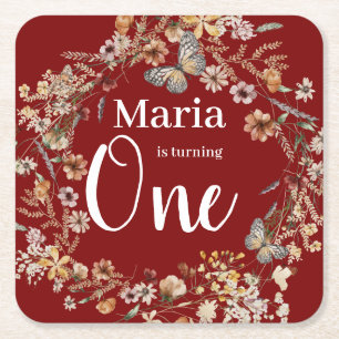 Porta-copo De Papel Quadrado Bold Rustic Floral Baby Birday