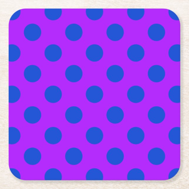 Porta-copo De Papel Quadrado Bolinhas azuis em roxo (Frente)