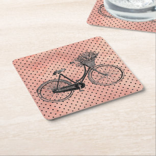Porta-copo De Papel Quadrado Bolinhas Rosa de Bike Vintage