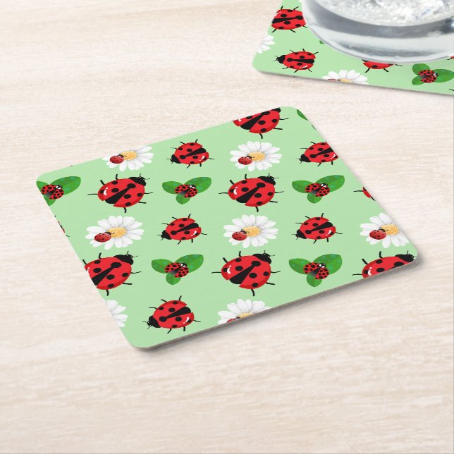Porta-copo De Papel Quadrado Bolinhas vermelha-branca Ladybug Daisy verão (Inclinado)