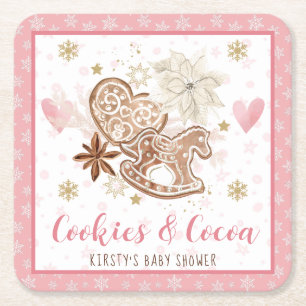 Porta-copo De Papel Quadrado Bolo de Aniversário Cor-de-Rosa com Cookies e Caca