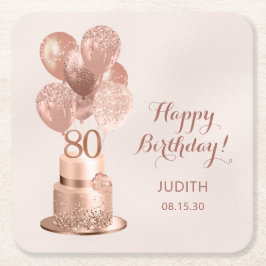 Porta-copo De Papel Quadrado Bolo de Ouro Rosa de 80 Anos de Idade