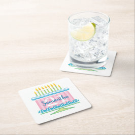 Porta-copo De Papel Quadrado Bolo Rosa Azul aniversário de 21 anos