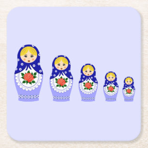 Porta-copo De Papel Quadrado Bonecas azuis do assentamento do matryoshka do