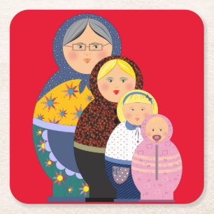 Porta-copo De Papel Quadrado Bonecas Matryoshka Fases da Vida da Mulher