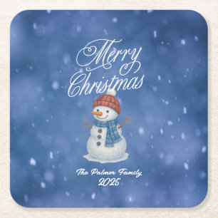 Porta-copo De Papel Quadrado Boneco de Neve Caprichoso Feliz Natal
