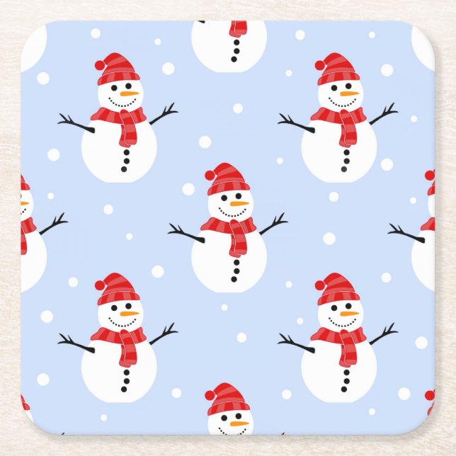 Porta-copo De Papel Quadrado Bonecos de Neve de Natal (Frente)
