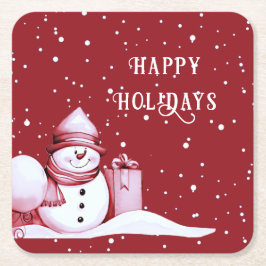 Porta-copo De Papel Quadrado Boneyeco de Neve Vermelho Natal Férias Papel Porta