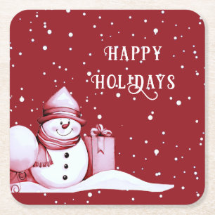 Porta-copo De Papel Quadrado Boneyeco de Neve Vermelho Natal Férias Papel Porta