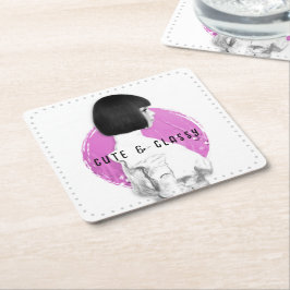 Porta-copo De Papel Quadrado Bonita e Clássica Rosa e Preta