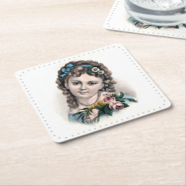 Porta-copo De Papel Quadrado Bonita Vintage Victorian Flower Girl