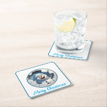 Bonito boneco de neve de Natal através da parede i