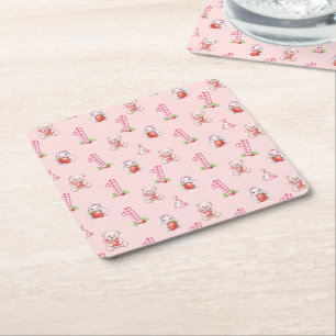 Porta-copo De Papel Quadrado Bonito Gingham Rosa, Bunnies e Ursos!