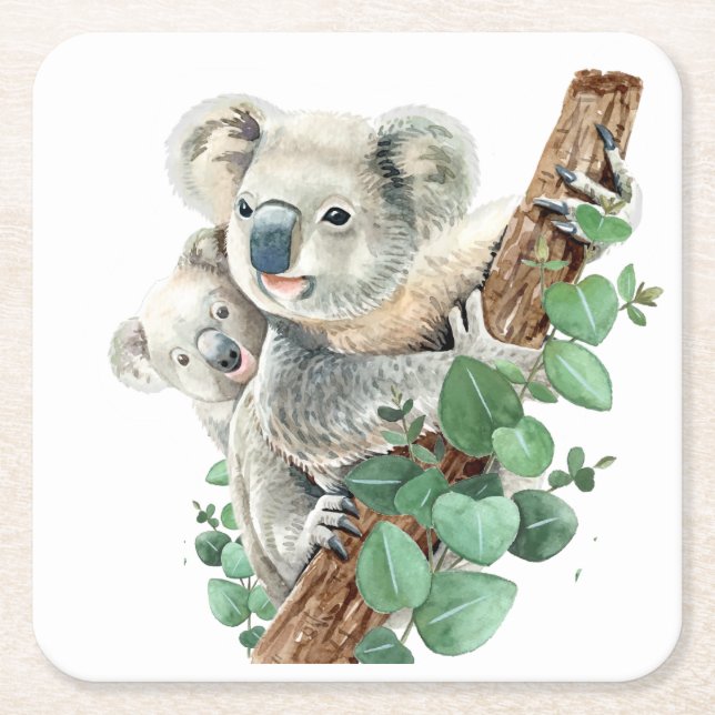 Porta-copo De Papel Quadrado Bonito Koala Bear Arte Animal Australiana (Frente)