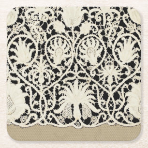 Porta-copo De Papel Quadrado Bonito Linen White Lace Antique de Casamento