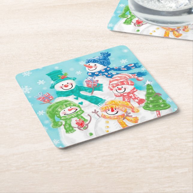 Porta-copo De Papel Quadrado Bonito Retro Snowman Natal (Inclinado)