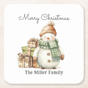 Porta-copo De Papel Quadrado Bonito Snowman Personalizado e Presentes de Natal