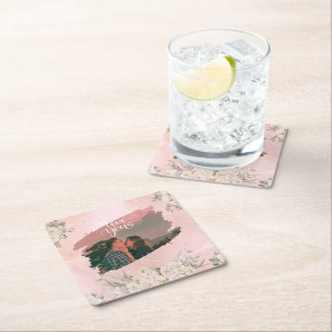 Porta-copo De Papel Quadrado Bonito Te Amo Foto Personalizada Para Floral Rosa-