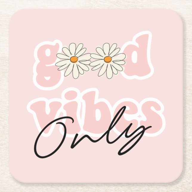 Porta-copo De Papel Quadrado Bons Vibes Apenas Slogan Hippie dos anos 70 (Frente)