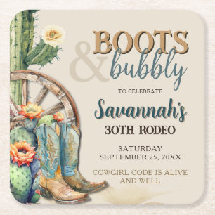 Porta-copo De Papel Quadrado Boots and Bubble Country Cowgirl Western Birday