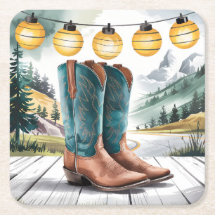 Porta-copo De Papel Quadrado Boots de cowboy ocidentais com o pensamento ociden