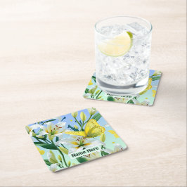 Porta-copo De Papel Quadrado Borboleta amarela branca