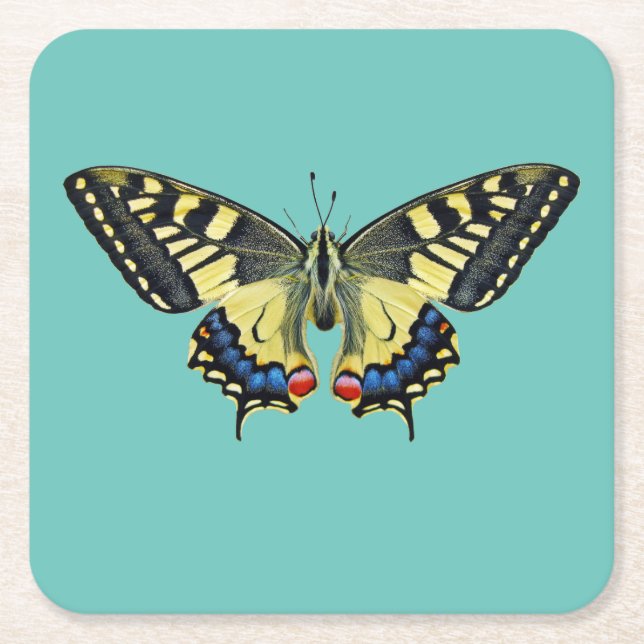 Porta-copo De Papel Quadrado Borboleta amarela e preta (Frente)