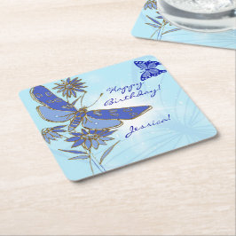 Porta-copo De Papel Quadrado Borboleta Azul