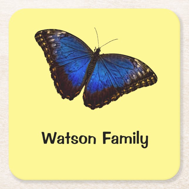 Porta-copo De Papel Quadrado Borboleta azul de Morpho personalizada (Frente)